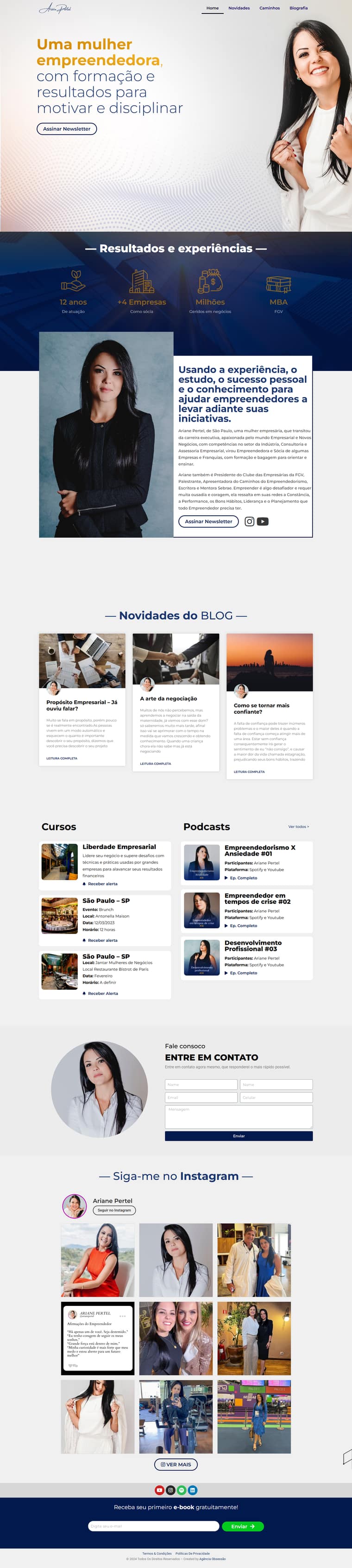 Página do site Ariane Pertel
