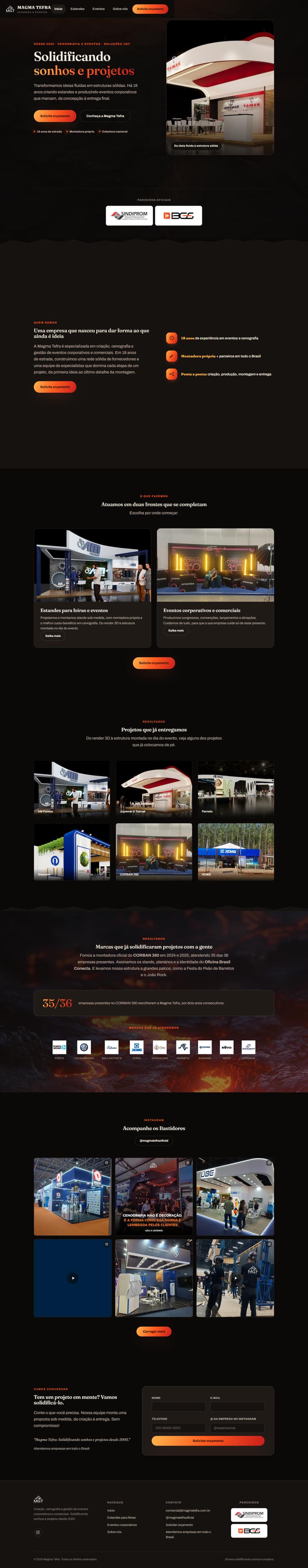 Página do site Magma Tefra